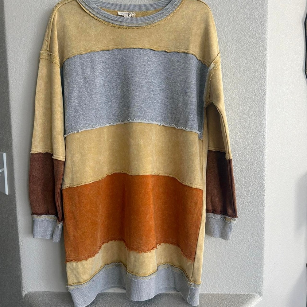 Yellow, gray, and orange horizontal striped sweater dress Size Small